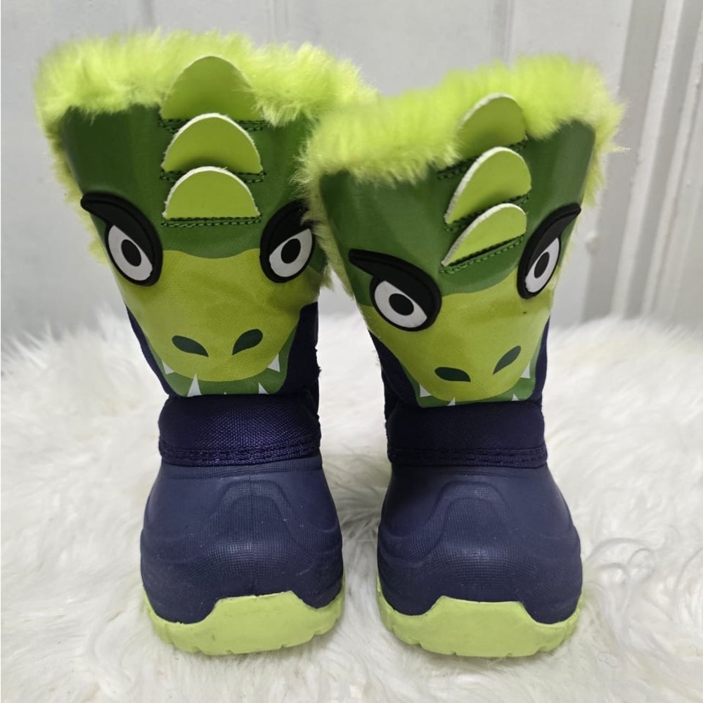 Falls Creek Toddler 3D Dinosaur Monster Winter Snow Boots in blue and green